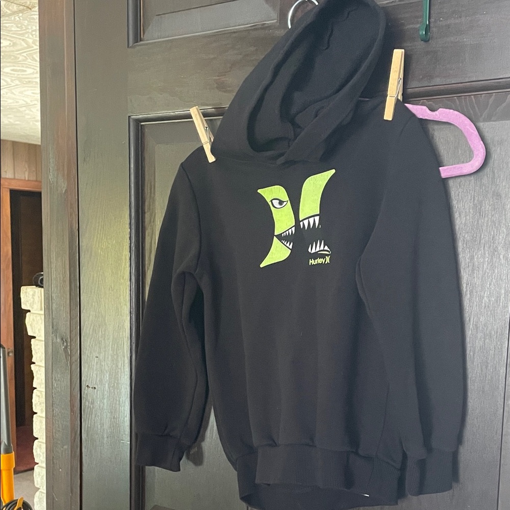 Hurley Black Hoodie with Neon Green Graphic